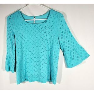 Lea & Nicole Aqua Bell Sleeve Top 100% Cotton